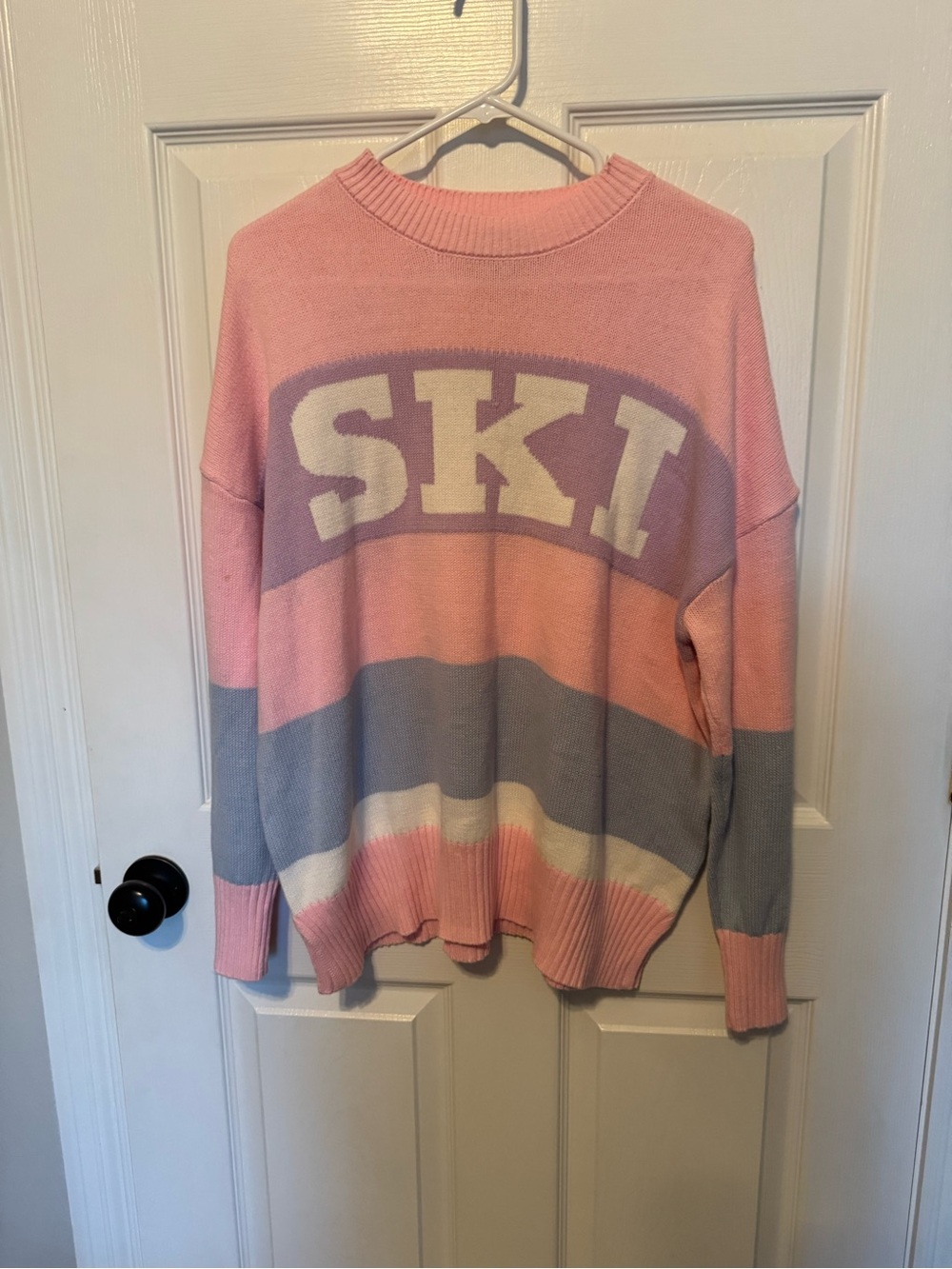 Sincerely Jules Pink, Lavender & Cream 'SKI' Striped Crewneck Sweater